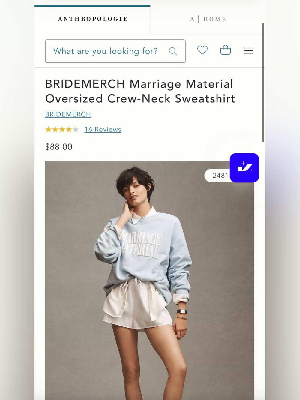 Anthropologie/Bridemerch Marriage Material Sweatshirt